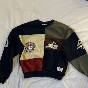 Patchwork Crewneck Sweater with Embroidered Details